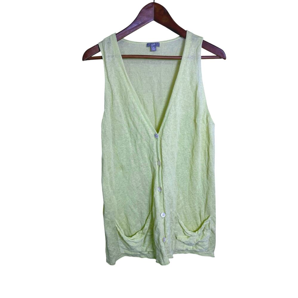 J. Jill Linen Cotton Metallic Button Front Sleeveless Cardigan Vest Green M